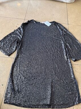 Michael Kors Collection Silver Sequin Shift Mini Dress
